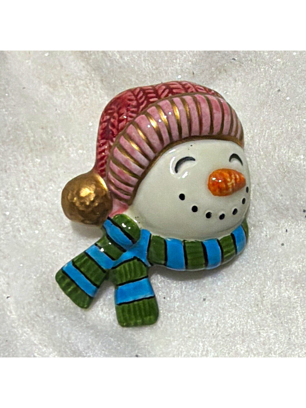 Fitz and Floyd Snowman Head Hanging Christmas Candle Pin Multicolor